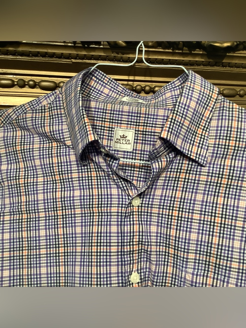 Peter Millar Purple and White Plaid Button-Down Shirt - Sz medium